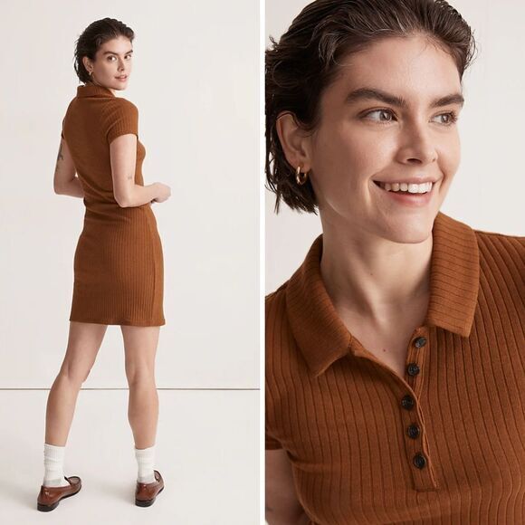 NEW Madewell Ribbed Polo Knit Mini Dress, size L - Picture 2 of 11